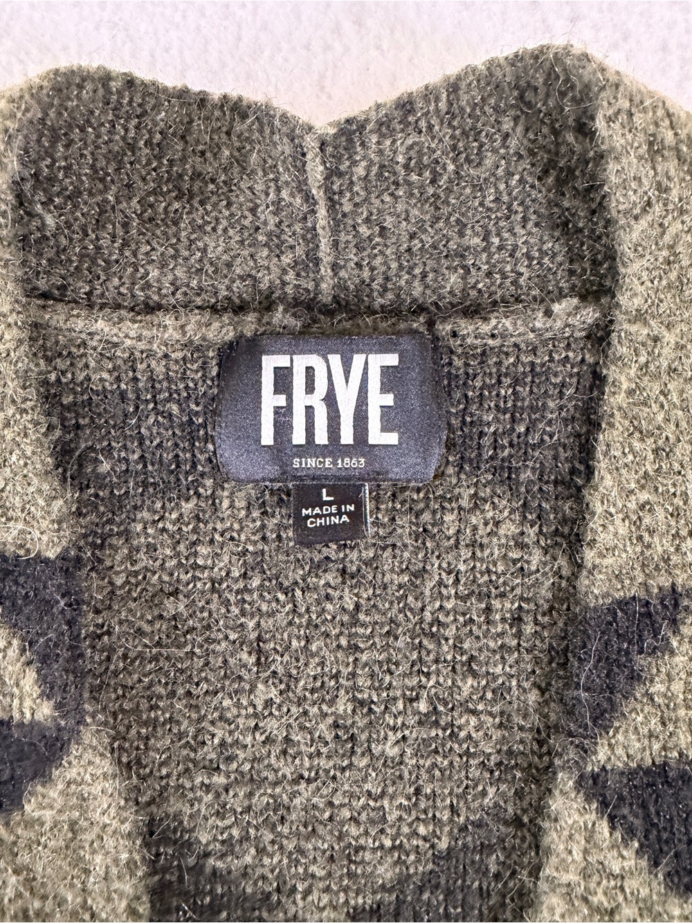 Frye Aztec Southwestern Olive and Black Geometric Open-Front Cardigan - Picture 4 of 7